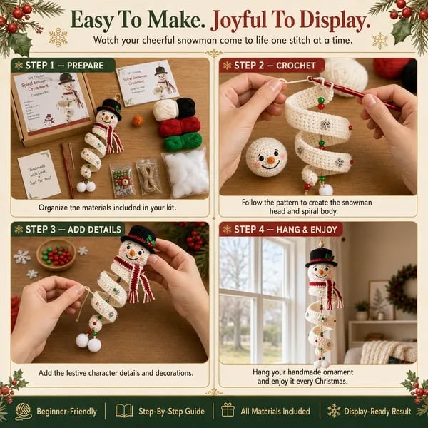 ☃️Siste dag 50 % RABATT - DIY spiralheklet snømannsett
