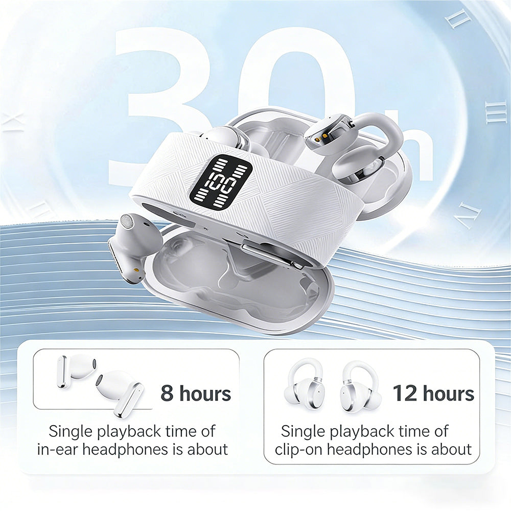🎧2-i-1 trådløse Bluetooth-ørepropper med øreklips og ørepropper | 30 timers spilletid