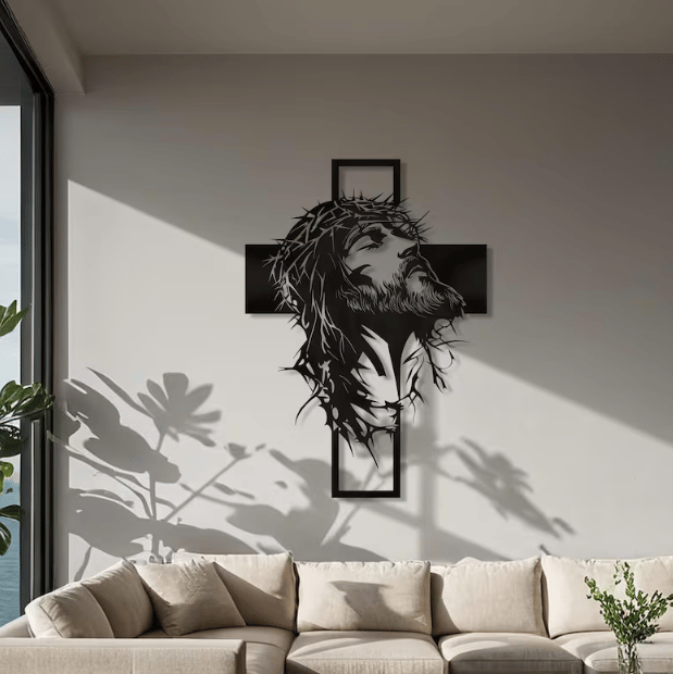 🔥🔥Jesus kors jernskilt Kristus veggkunst dekorasjon✝️🖼️ Foredle rommet ditt med åndelig eleganse 🙌✨
