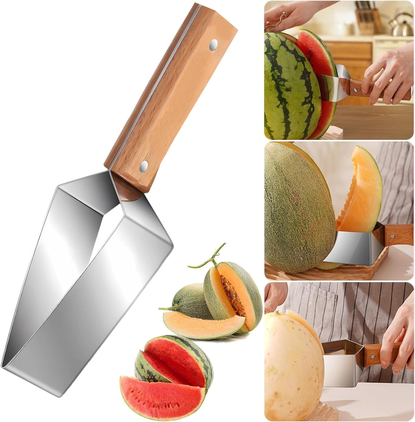 🍉🔪 Trekantet vannmelonskiver — Rustfritt stål med trehåndtak ✨