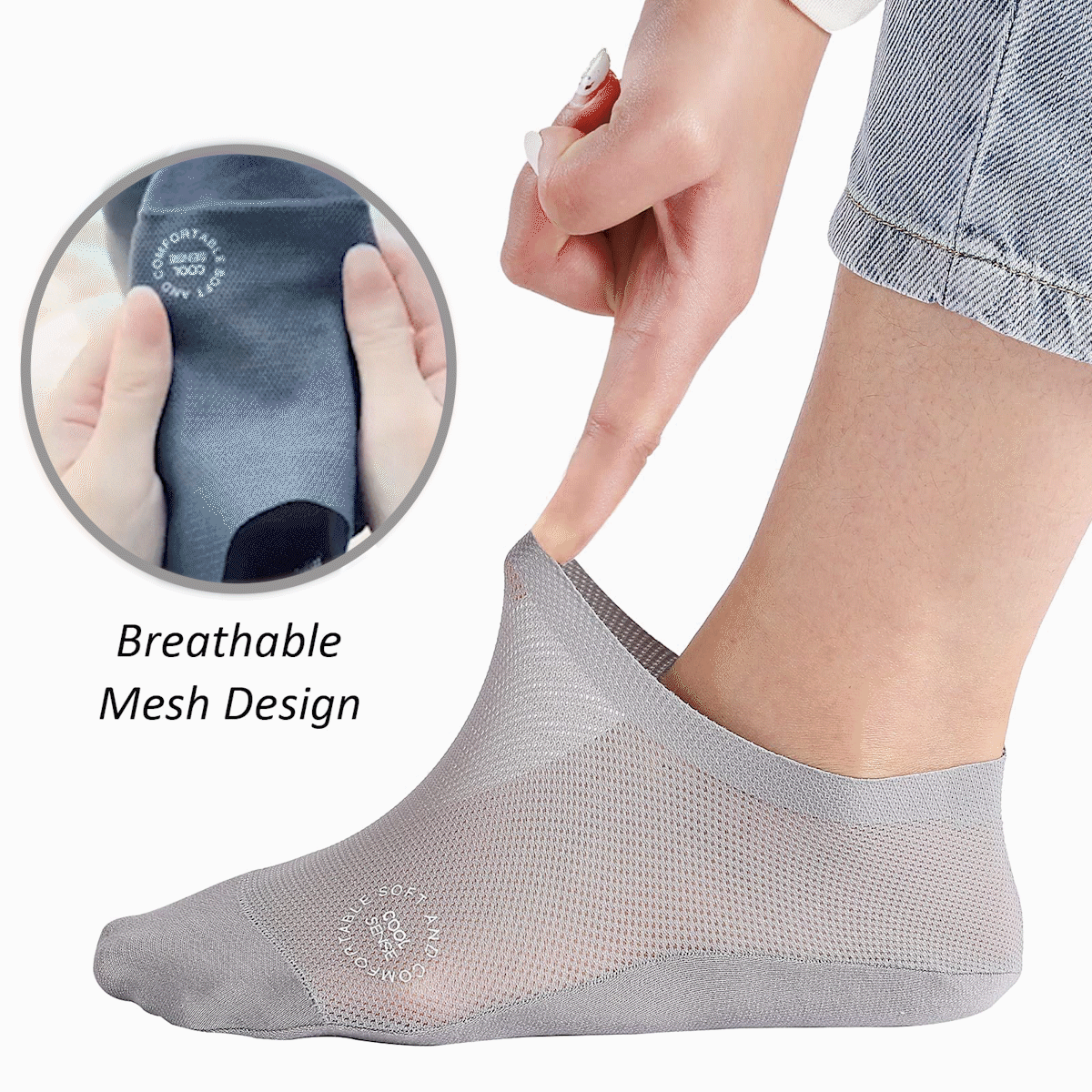 🔥 Pakke med 3 par usynlige sokker med sklisikker såle 🧦 – Pustende, lavskåret design med sklisikker og svetteabsorberende egenskaper