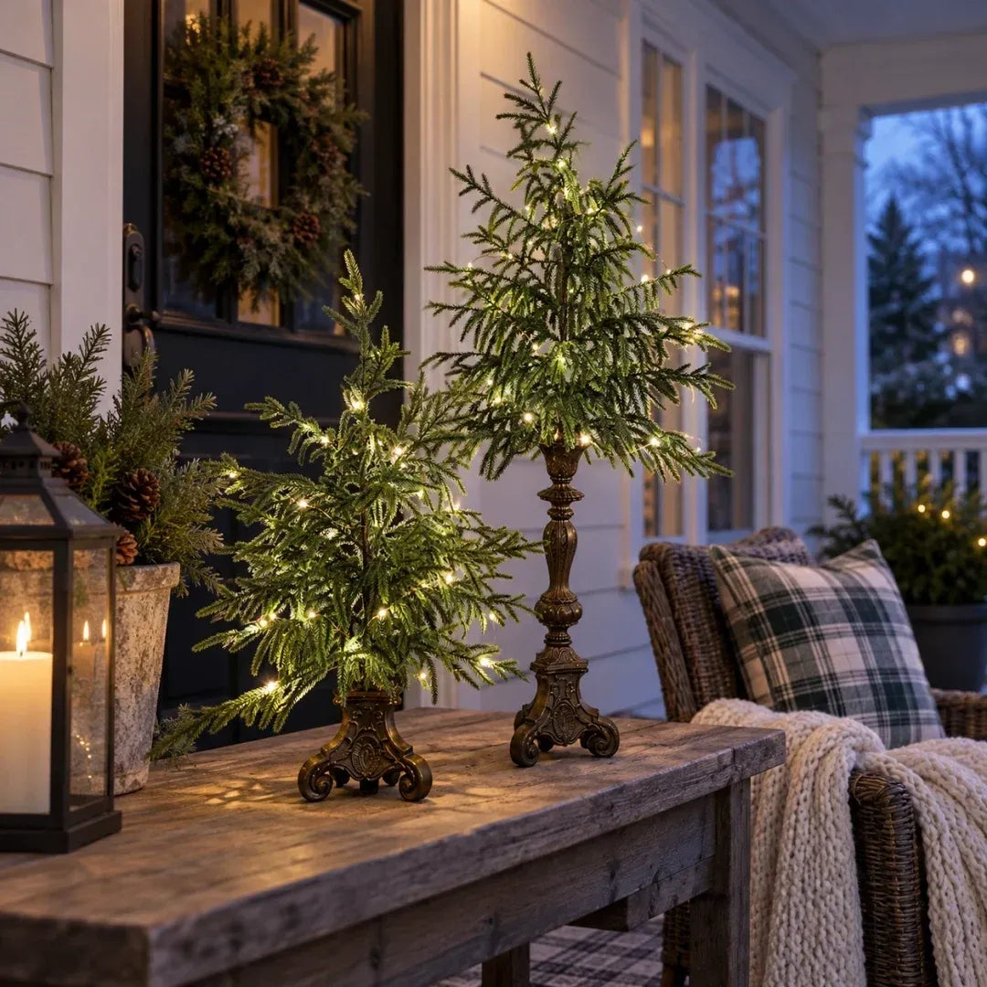 🌲✨Opplyste Norfolk-furu-trær i vintagestil