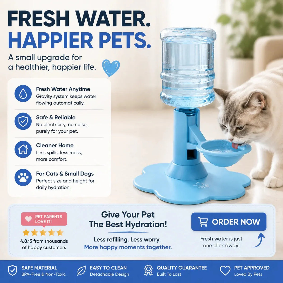🐱Automatisk vanndispenser for kjæledyr med gravitasjon – Hold kattens vann friskt hele dagen