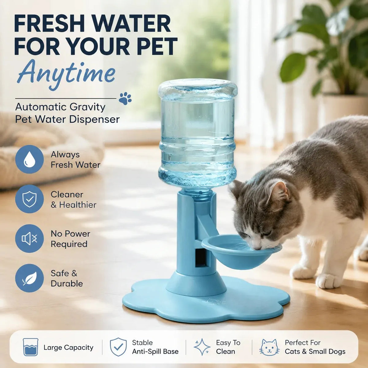 🐱Automatisk vanndispenser for kjæledyr med gravitasjon – Hold kattens vann friskt hele dagen