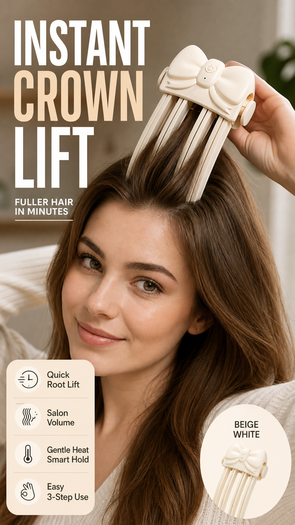 📢📢50 % RABATT!! ⏰Trådløs, oppvarmet, volumgivende rotløfteklips – Salong Crown Volum Stylingverktøy for fint, flatt hår