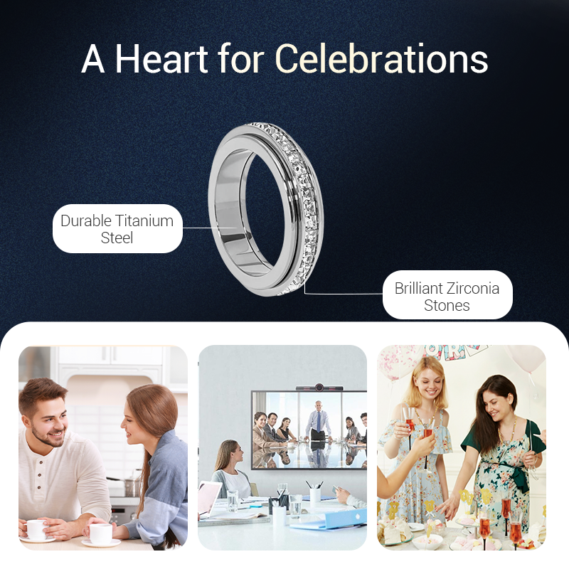 ⏳ Siste dag: 50 % på hele sortimentet!⏰💖Dreiende spinnerring i titanstål med zirkonia