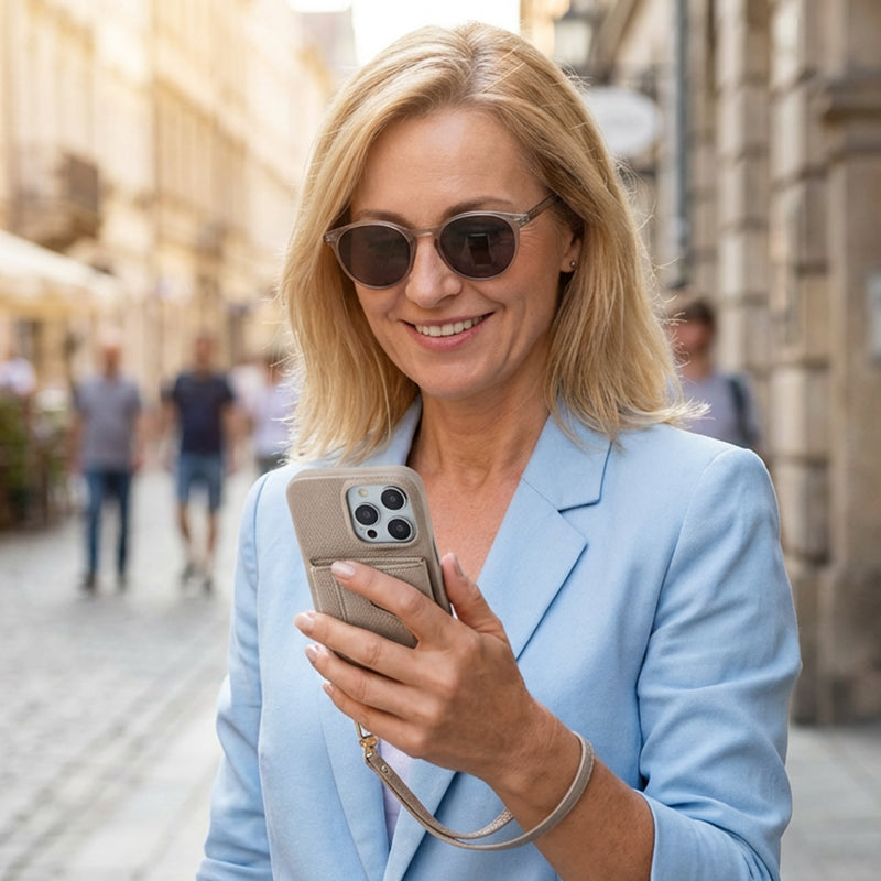 🔥Beskyttende rosa mobildeksel med speil og håndleddsstropp