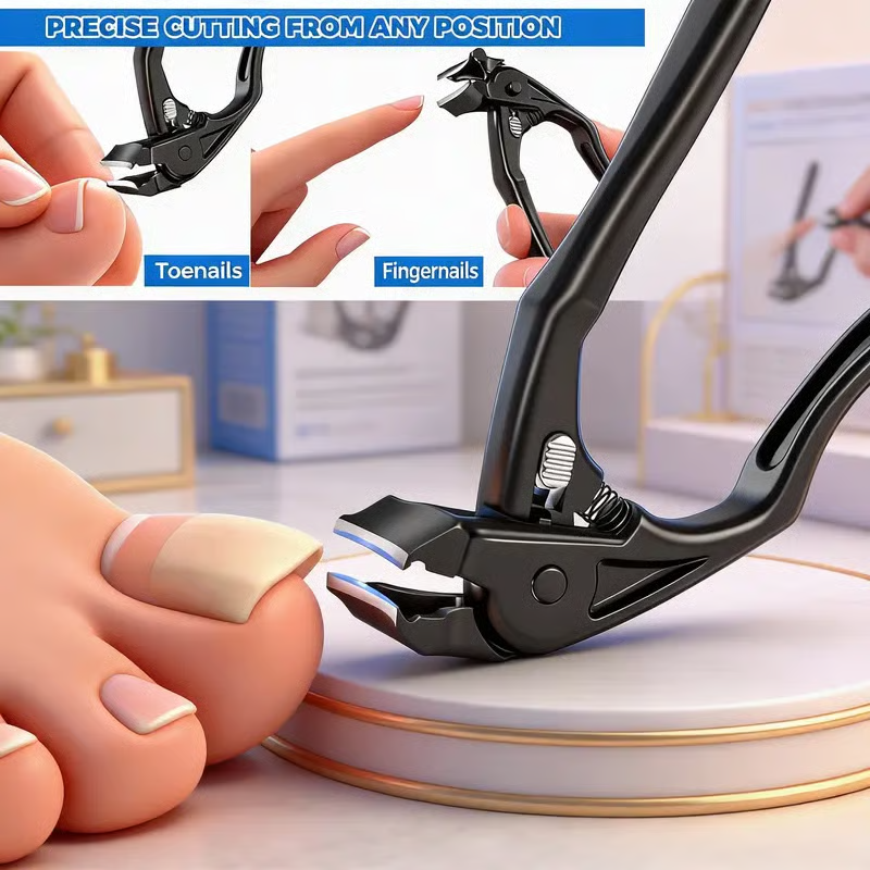 Negleklipper i rustfritt stål med sprutbeskyttelse – Stor åpning for inngrodde negler og fotpleie ✂️👣