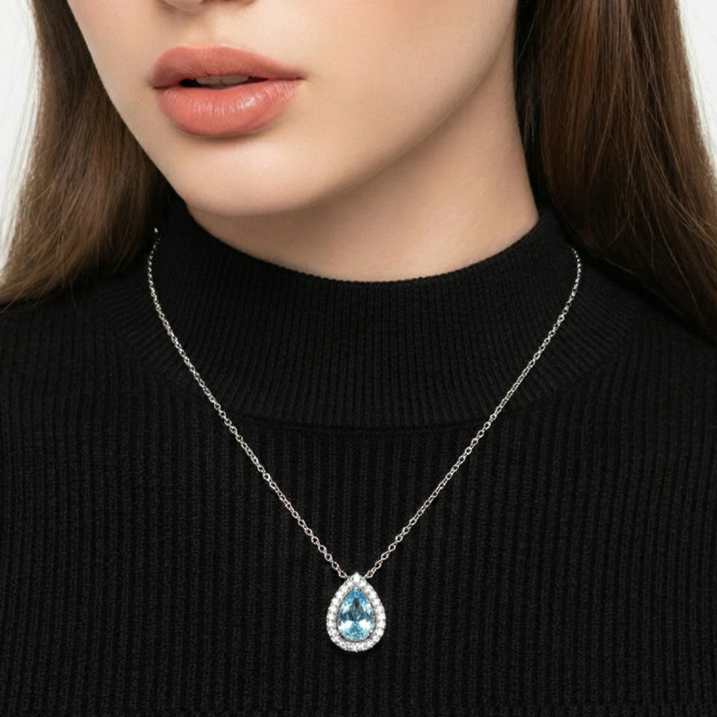 🌊 Delikat halskjede med en akvablå dråpe – Elegant og enkelt å kombinere 💙