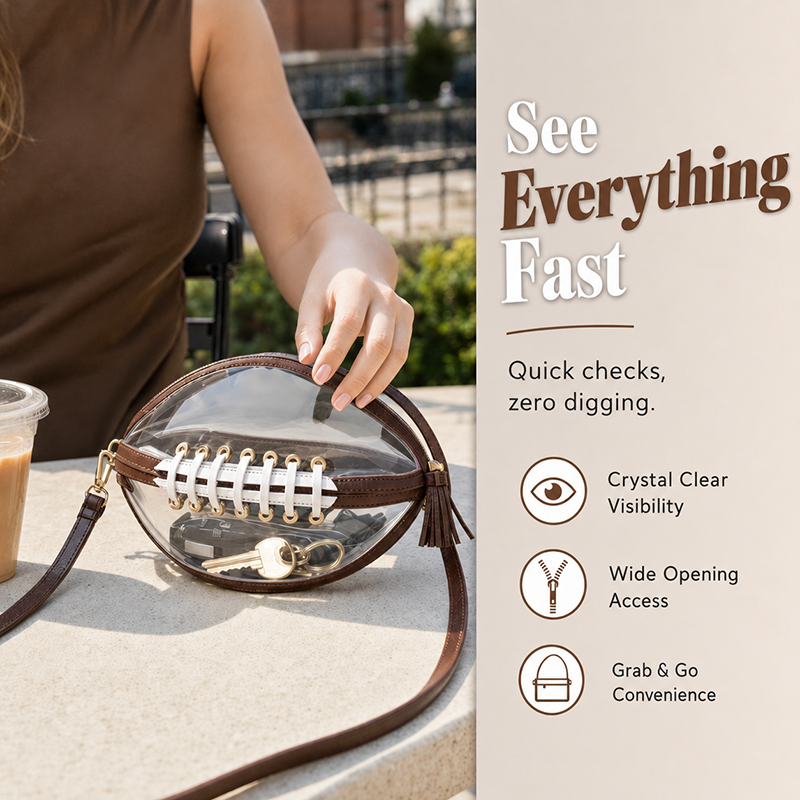🏈 Gjennomsiktig fotballformet crossbody-veske – Kampdagsstil møter hverdagslig bekvemmelighet ✨