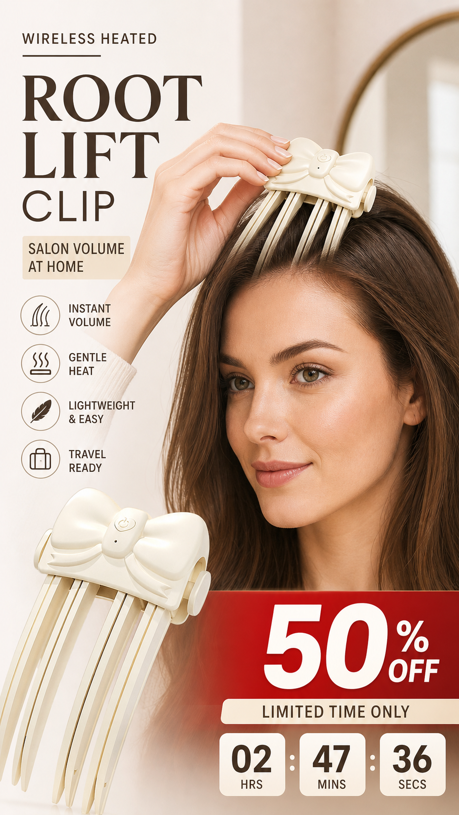📢📢50 % RABATT!! ⏰Trådløs, oppvarmet, volumgivende rotløfteklips – Salong Crown Volum Stylingverktøy for fint, flatt hår
